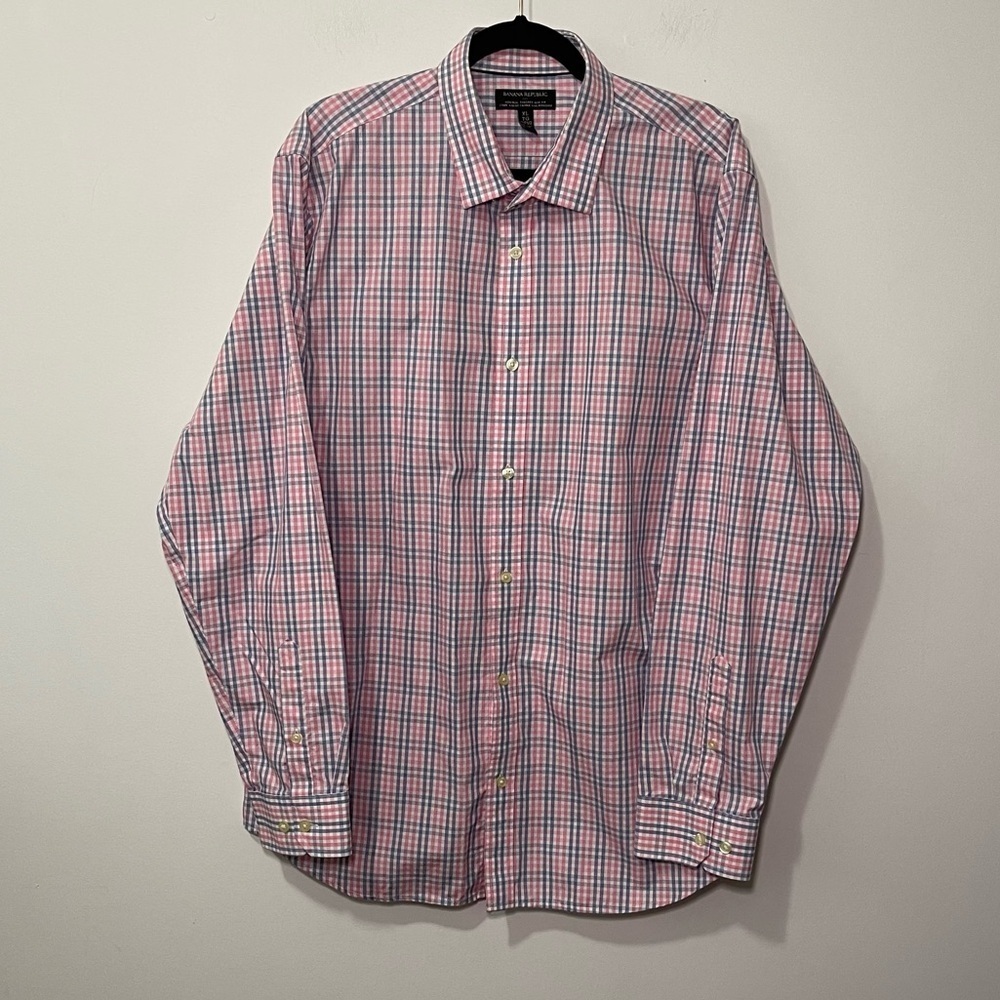 Banana Republic men checkered long sleeve tailored slim fit button down shirt XL